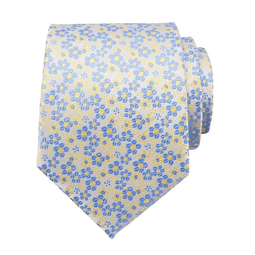 Yellow and Blue Mini Flower Silk Tie for Classy Men