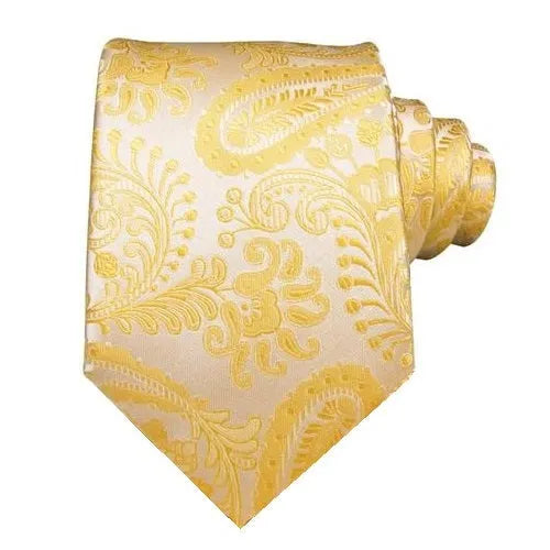 Gold Paisley Flower Silk Tie for Men - Classy Elegant Accessory