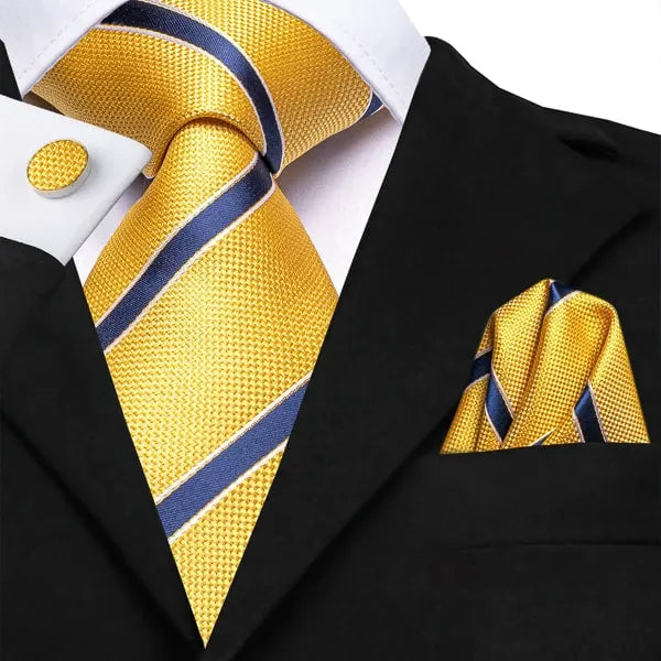 Classy Silk Tie for Men - Yellow and Blue Striped Design