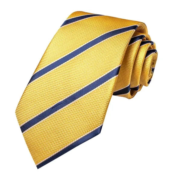 Classy Silk Tie for Men - Yellow and Blue Striped Design