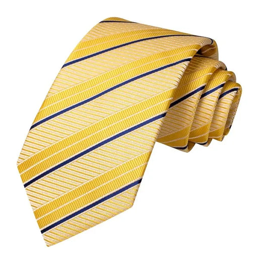 Yellow Gold Blue Striped Silk Tie for Classy Men