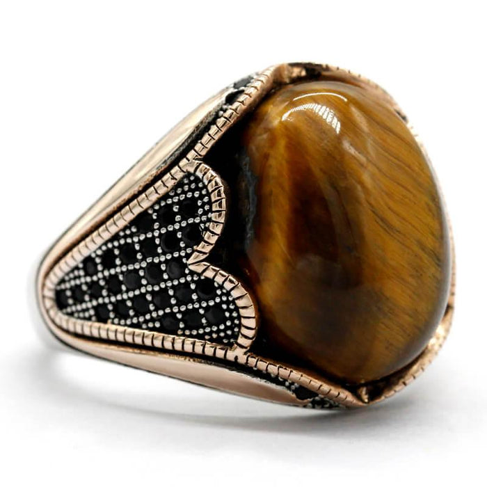 Ring with Tiger Eyes Stone Gemstone Ring