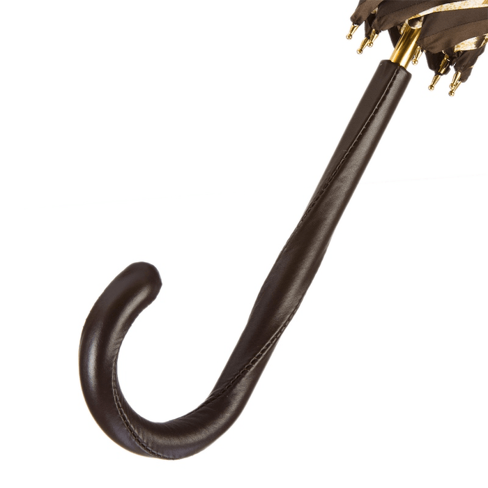 Tiger Stripe Leather Handle Brown Umbrella