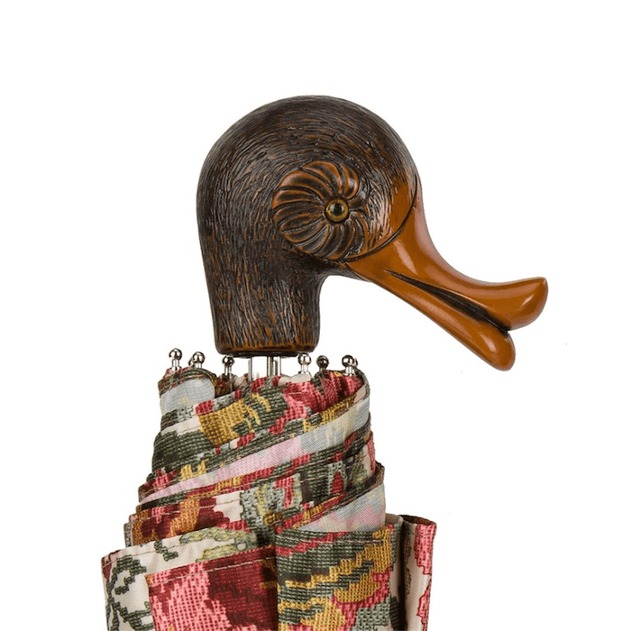 Vintage Flowered Duck Handle Folding Umbrella Women