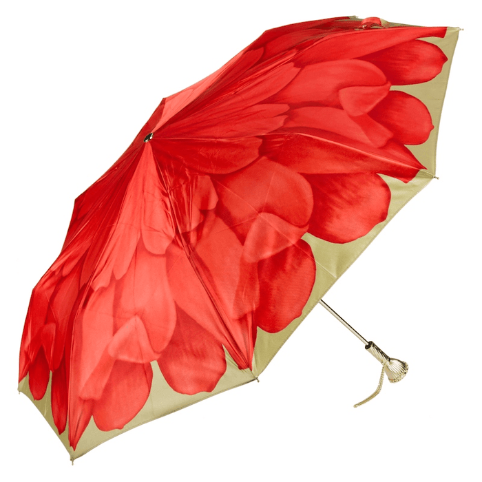 Red Dahlia Golden Brass Exclusive Folding Umbrella