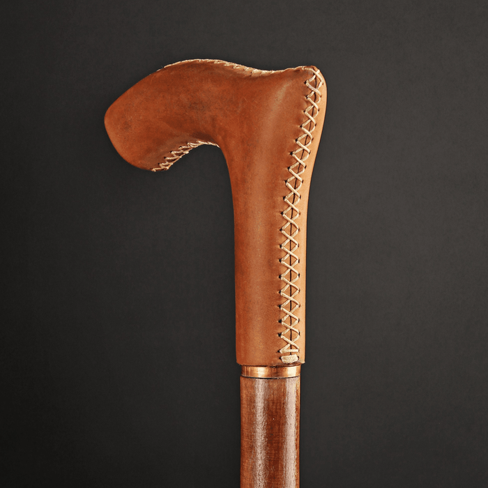 Leather Walking Stick Brown - Elegant Ergonomic Design Handle