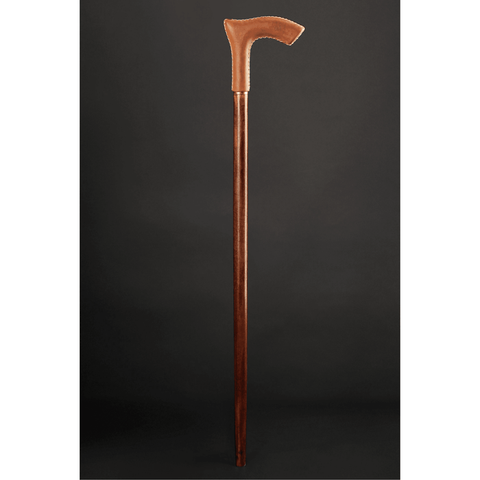 Leather Walking Stick Brown - Elegant Ergonomic Design Handle