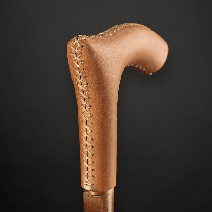 Leather Walking Stick Brown - Elegant Ergonomic Design Handle