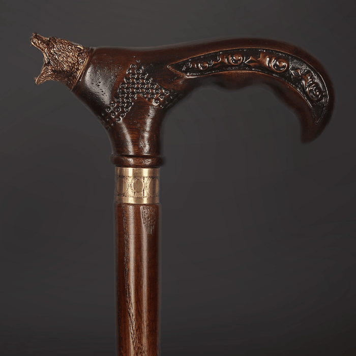 Wooden Walking Cane Bear Brass Handle - Wood Walking Stick