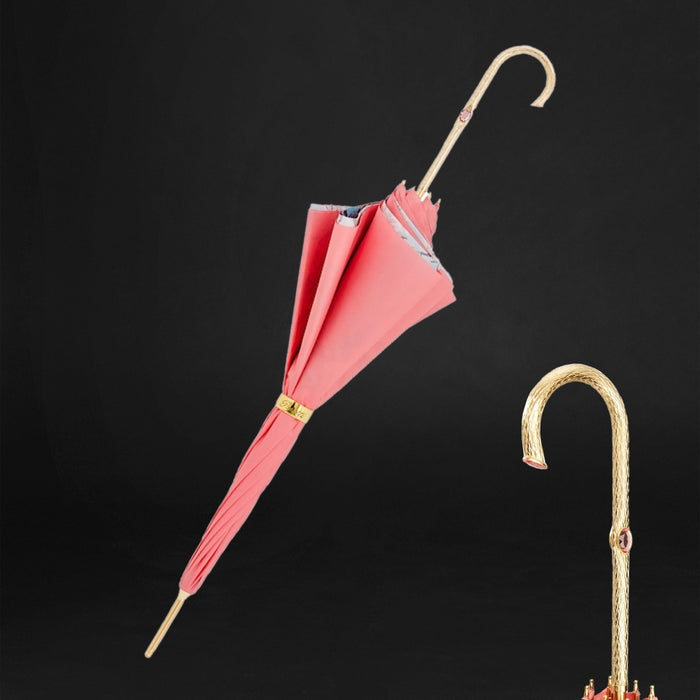 Artisan Crafted Ladies Umbrella, Vintage Pink Print Design