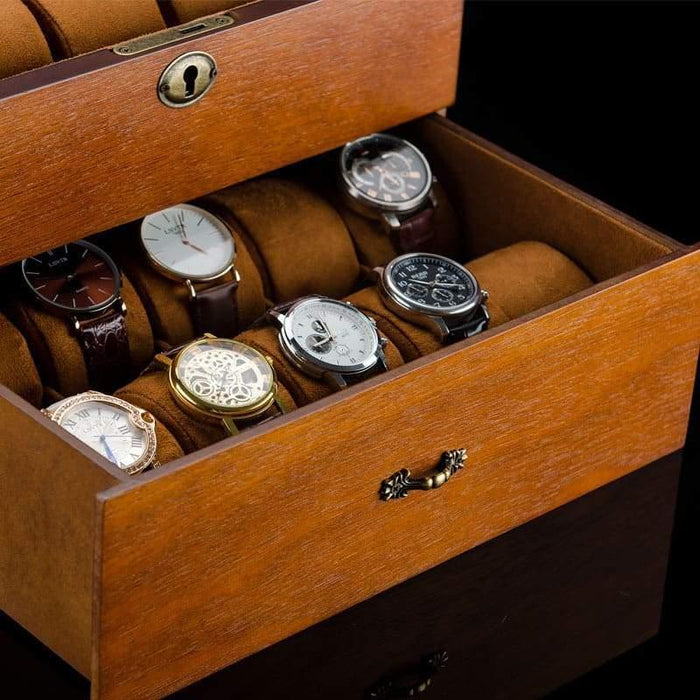 Vintage Ash Wood Watch Box With Pocket 20 Slots