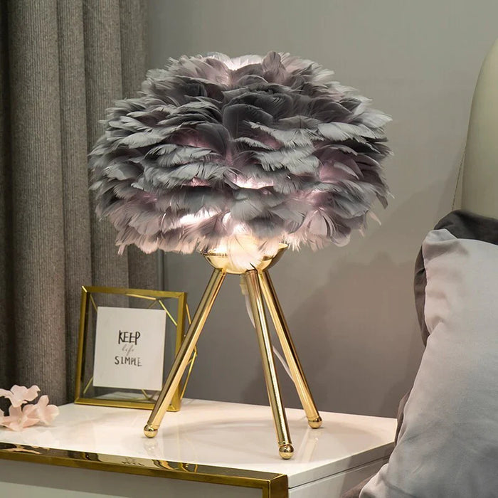Elegant Feather Table Lamp with a Sleek Tripod Base for a Modern Touch