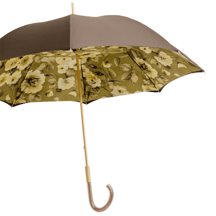 Luxury Khaki Umbrella with Flowered Canpy and Glitter Handle