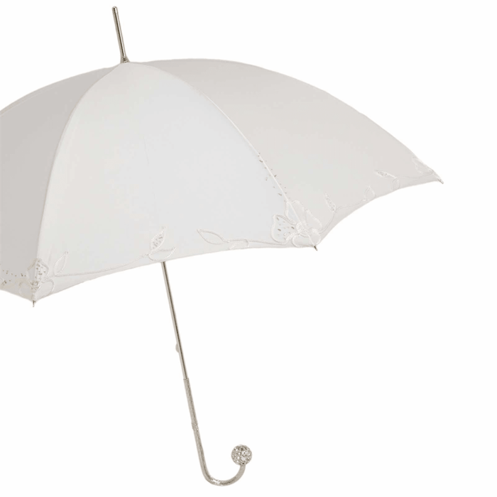 Luxury Bridal White Umbrella with Silver Jewels