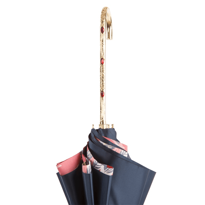 Luxury Collectible Feathers Print Blue Jeweled Handle Umbrella for Women