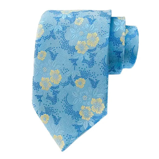Baby Blue Floral Silk Tie for Men - Elegant Accessory for Formal and Casual Wear
