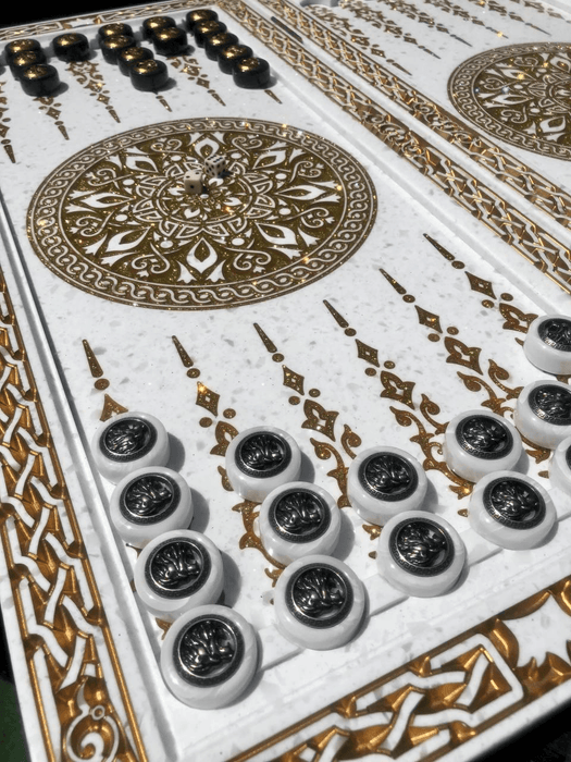 Luxury Acrylic Stone Backgammon "Black Lion" 60x30 cm, Stone Board