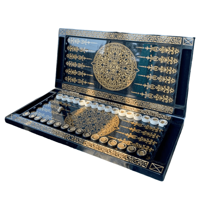 Black Acrylic Stone Backgammon "Golden Horse", Customized Backgammon