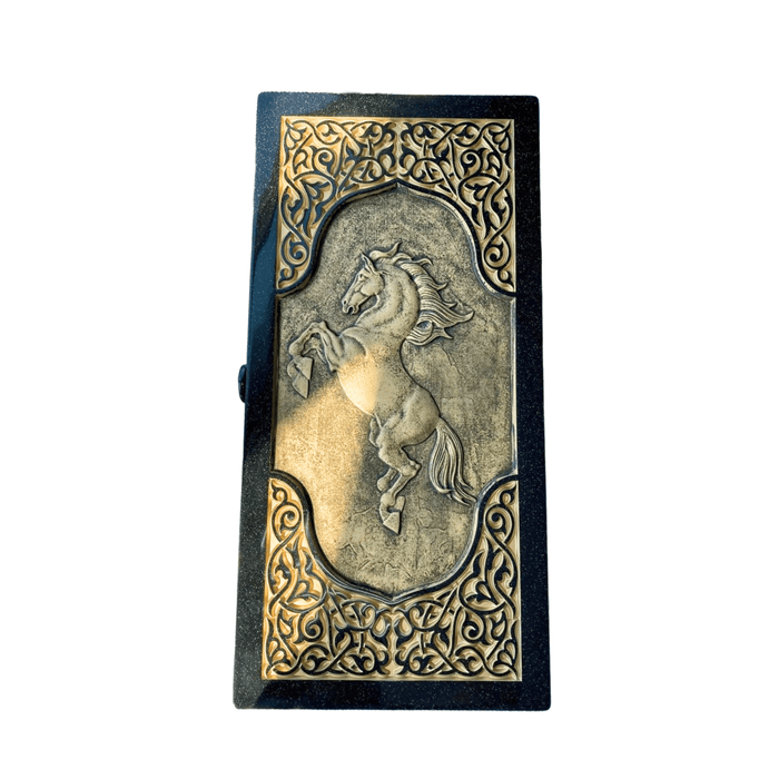 Black Acrylic Stone Backgammon "Golden Horse", Customized Backgammon