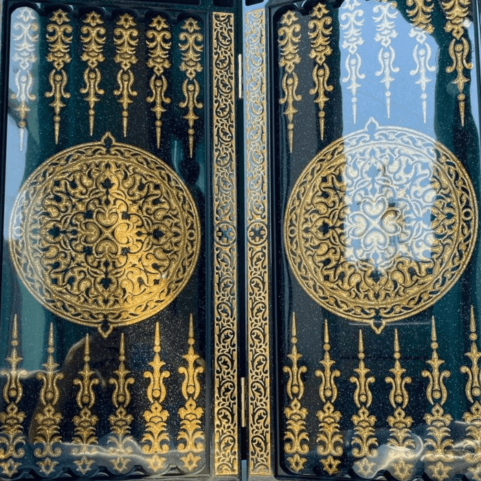Black Acrylic Stone Backgammon "Golden Horse", Customized Backgammon