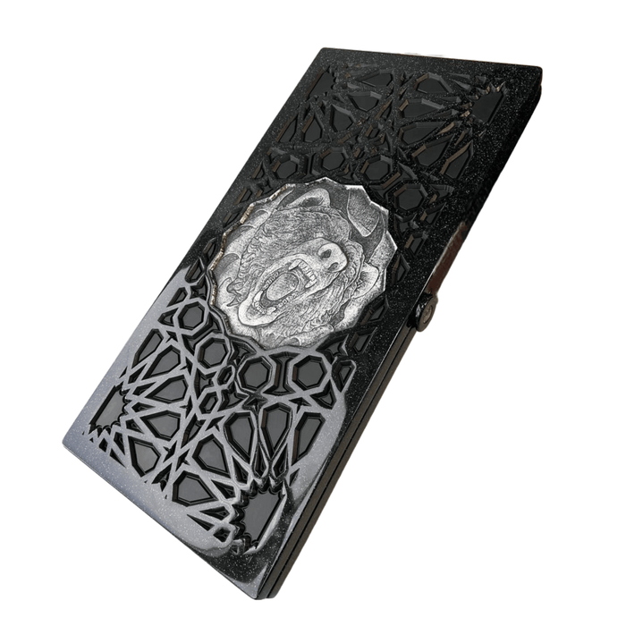 Black Acrylic Stone Backgammon "Silver Bear", Bakcgammon Set, Limited