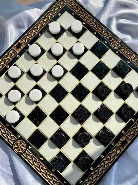 Black Acrylic Stone Chess And Checkers Set, Gifted Game Board