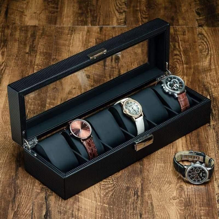 Premium Quality Black Carbon Elegance Box with 6 Slots