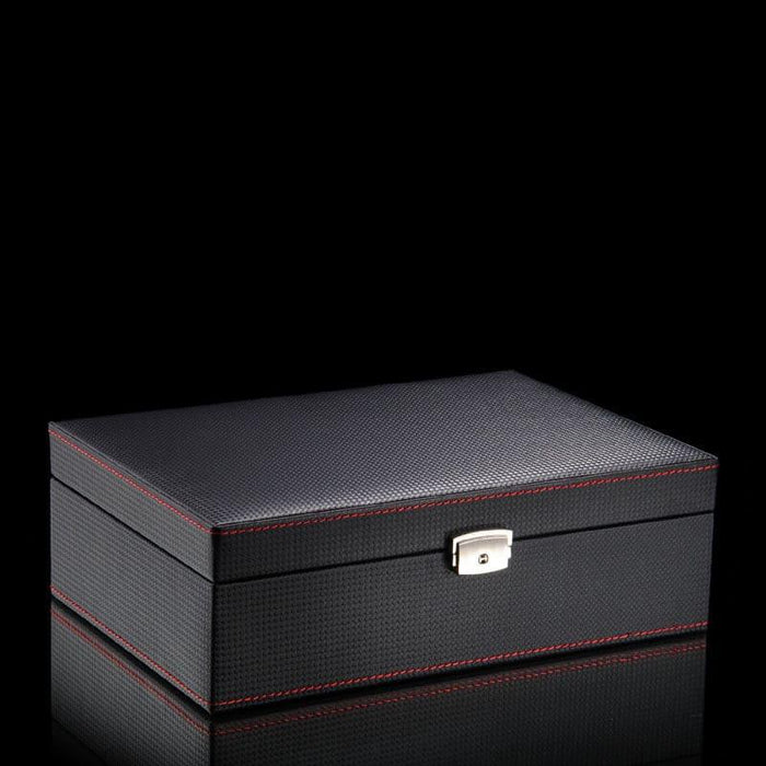 Black Carbon Watch Case with 10 Slots for Timepiece Storage