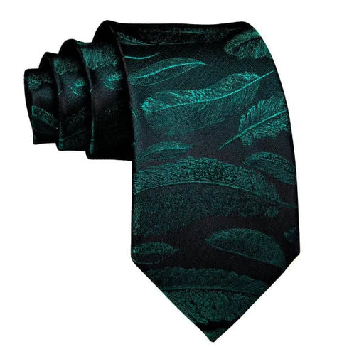 Black Green Feather Silk Tie for Classy Men