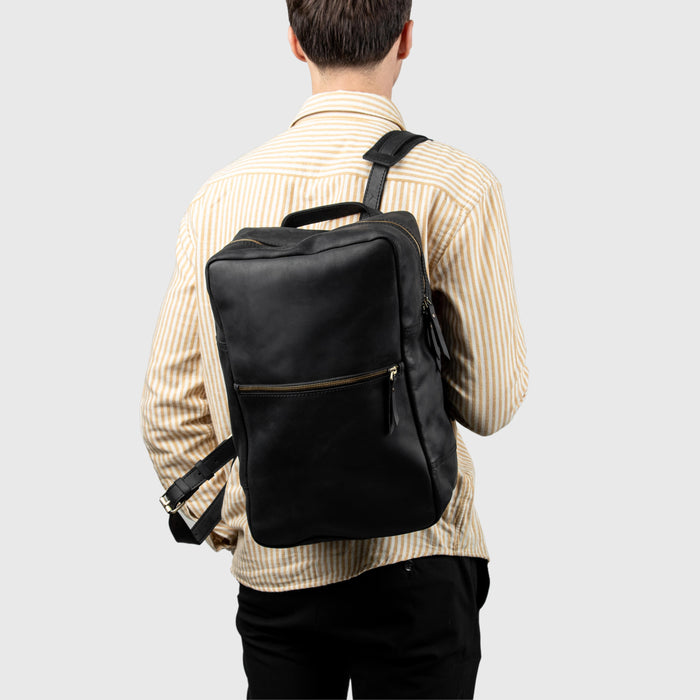 Black Leather Backpack For Men, Travel Backpack