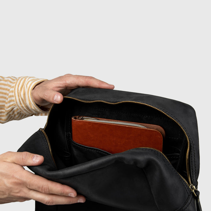 Black Leather Backpack For Men, Travel Backpack