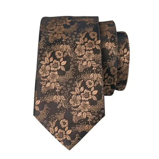 Black Silk Tie with Rose Gold Floral Design for Classy Men
