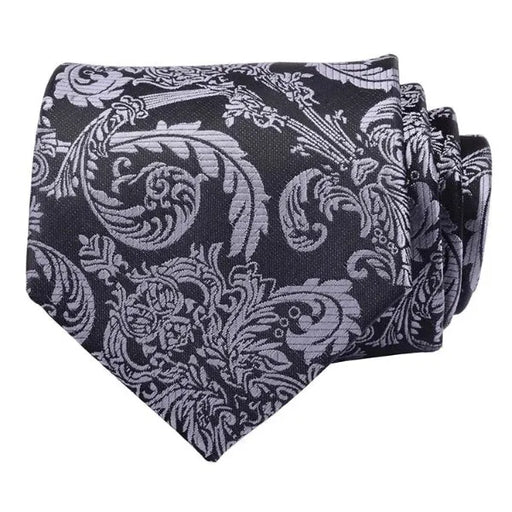 Black Silver Paisley Silk Necktie for Classy Men