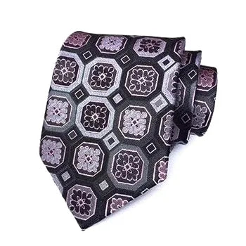 Silver Silk Necktie for Men - Classy Squared Pattern Formal Accessory