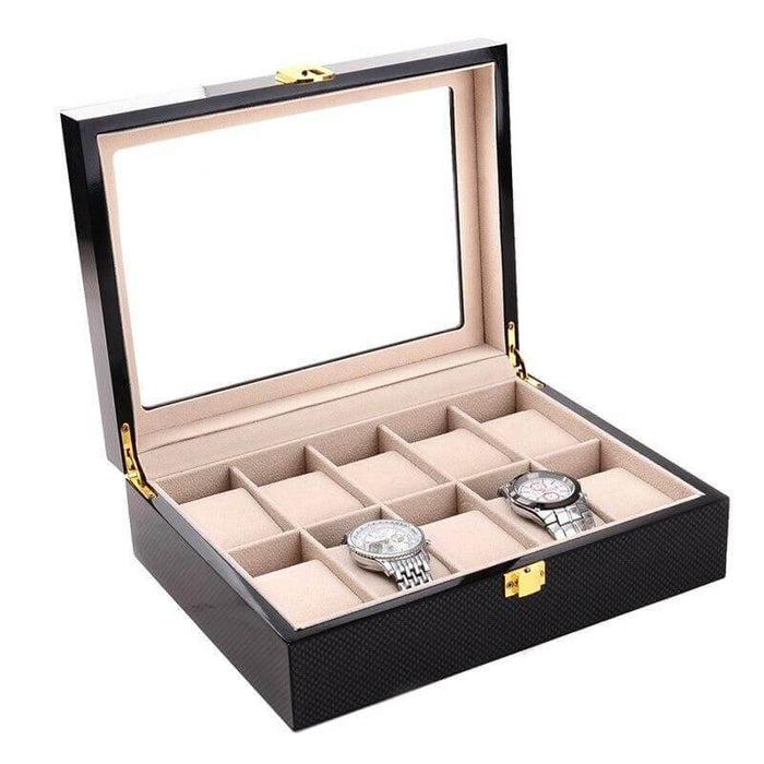 Luxury Black Storage Watch Box with 10 Slots