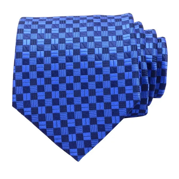 Blue Checkered Silk Necktie for Classy Men
