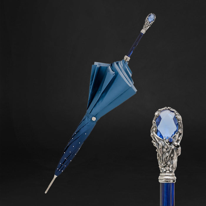 Blue Double Cloth Crystal Blue Gem Handle Umbrella