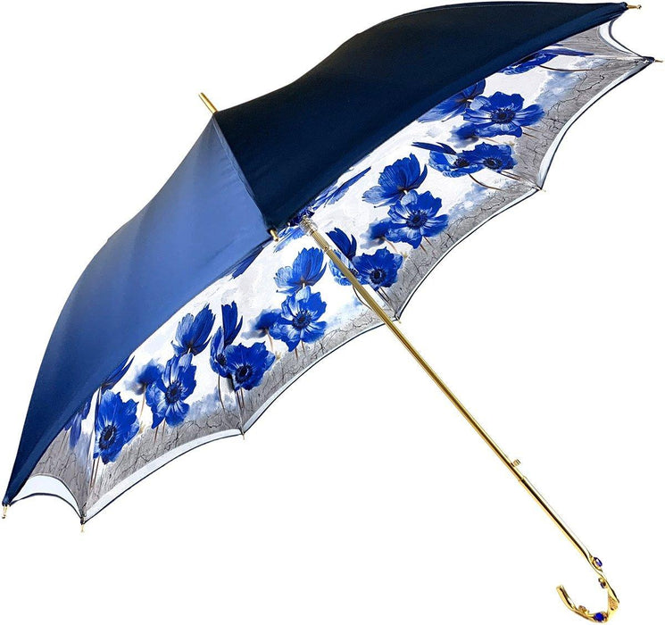 Blue Flowers Design Double Canopy Umbrella
