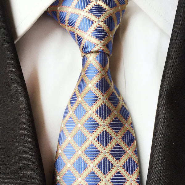 Silk Necktie for Men - Classy Blue Gold Stripes