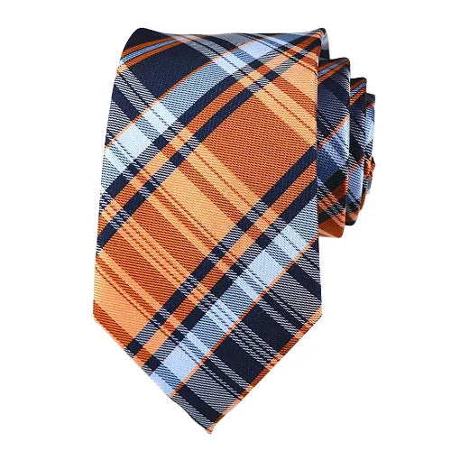 Blue and Orange Plaid Silk Tie for Classy Men