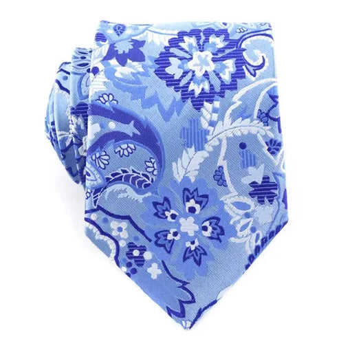 Mens Blue Floral Silk Tie with Snowy Design - Classy Accessory for Formal Occasions