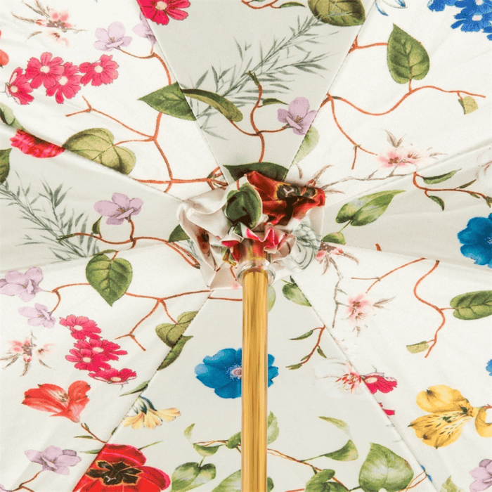 Blue Umbrella "Bouquet of Flowers" with Wooden Handle
