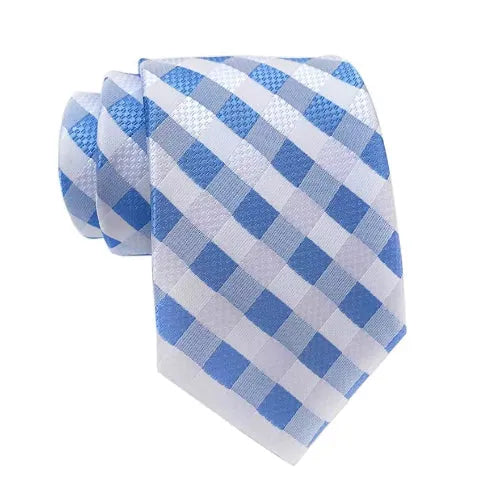Blue and White Cross-Striped Silk Tie for Men - Elegant and Classy Accessories