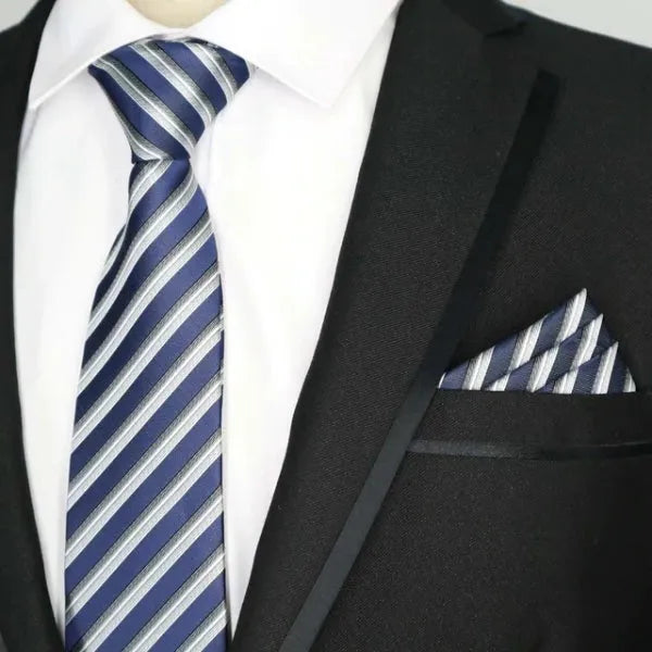 3D Striped Silk Tie in Blue and White for Classy Men
