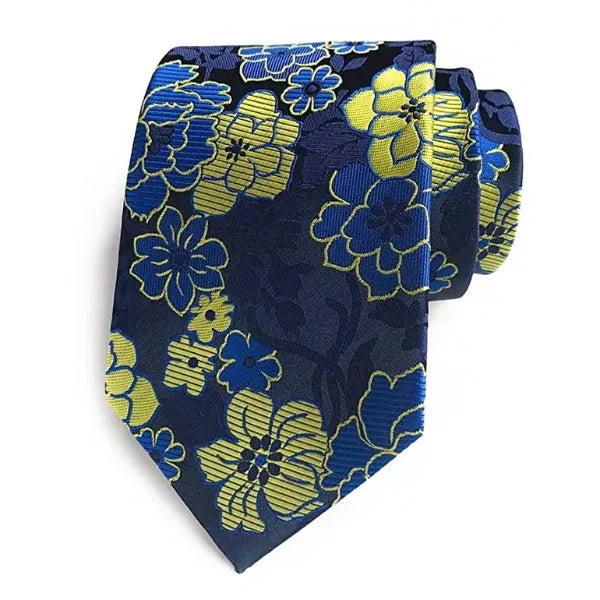 Elegant Blue and Yellow Floral Silk Tie for Men