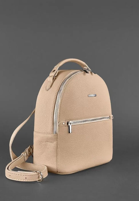 Light Beige Leather Elegant Women's Mini Backpack