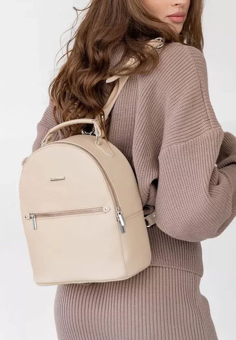 Light Beige Leather Elegant Women's Mini Backpack