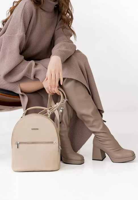 Light Beige Leather Elegant Women's Mini Backpack