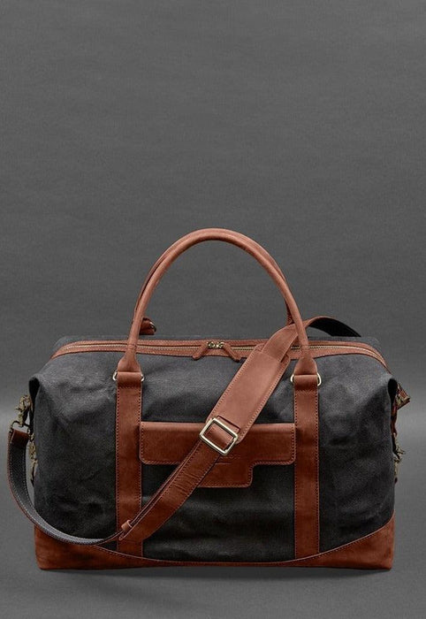 Stylish Travel Bag In Canvas and Natural Leather