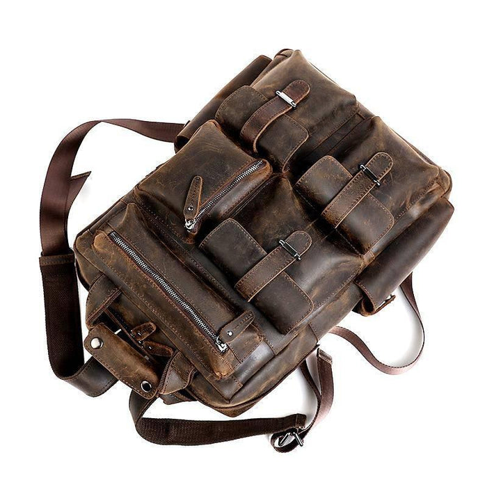 Brown Genuine Leather 15.6 Inch Travel Backpack 20 to 35 Litre